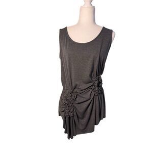 Olivia Moon deep gray sleeveless ruched front long knit top - XL